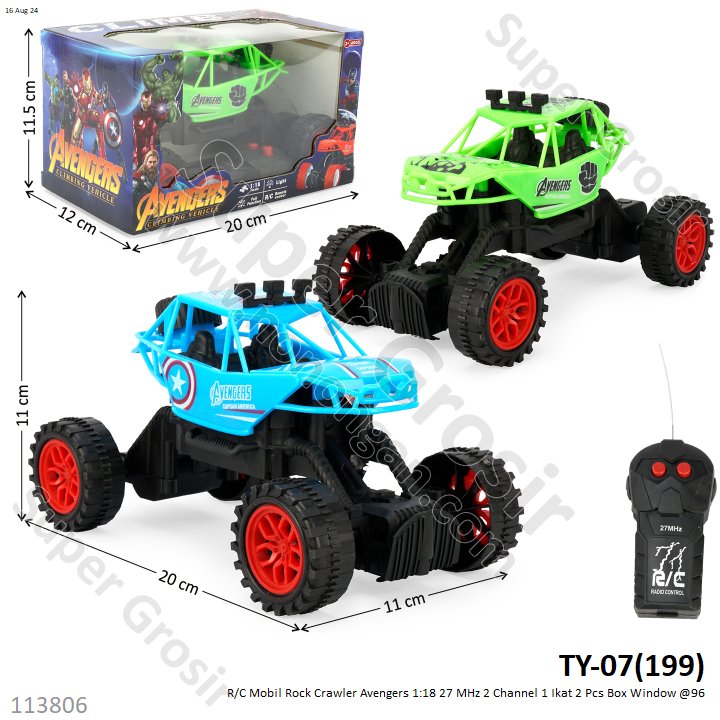 R/C Mobil Rock Crawler Avengers 1:18 27 MHz 2 Channel 1 Ikat 2 Pcs Box Window @96