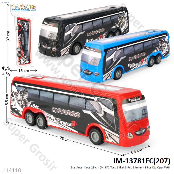 Bus Antar Kota 29 cm (M) F/C Toys 1 Ikat 3 Pcs 1 Inner 48 Pcs Ktg Opp @96