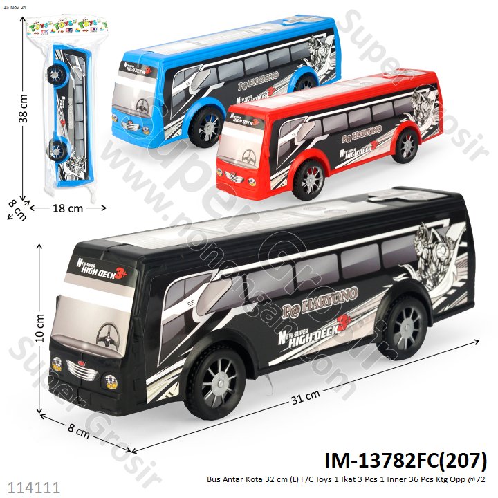 Bus 32 cm (L) F/C Toys 1 Ikat 3 Pcs 1 Inner 36 Pcs Ktg Opp @72