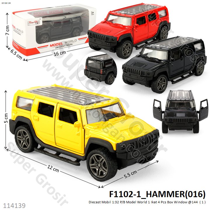 Diecast Mobil 1:32 P/B Model World 1 Ikat 4 Pcs Box Window @144