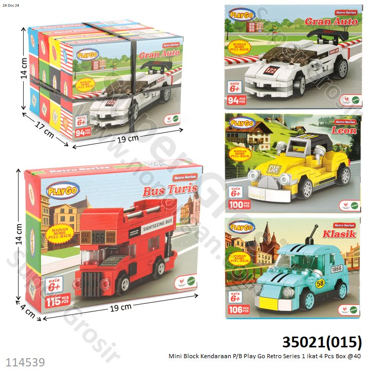 Mini Block Kendaraan P/B Play Go Retro Series 1 Ikat 4 Pcs Box @40