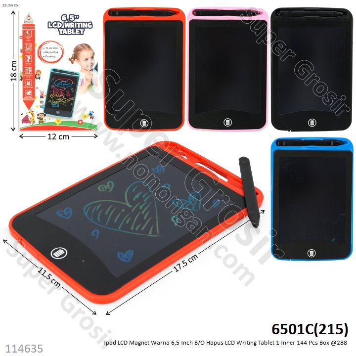 Mainan Edukasi Ipad LCD Magnet Warna 6,5 Inch B/O Hapus LCD Writing Tablet 1 Inner 144 Pcs Box @288