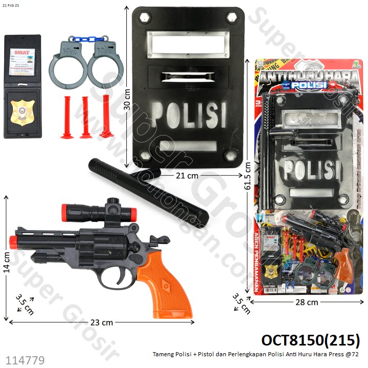 Tameng Polisi + Pistol dan Perlengkapan Polisi Anti Huru Hara Press @72