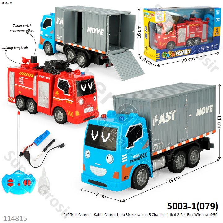 R/C Truk Karakter Charge + Kabel Charge Lagu Sirine Lampu 5 Channel 1 Ikat 2 Pcs Box Window @50