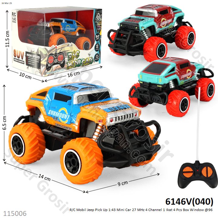 R/C Mobil Jeep Pick Up 1:43 Mini Car 27 MHz 4 Channel 1 Ikat 4 Pcs Box Window @96
