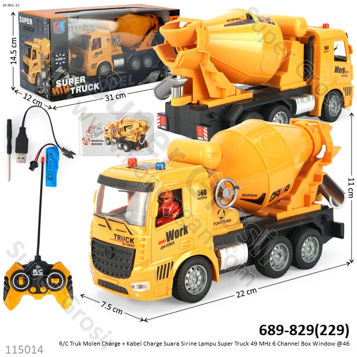 R/C Truk Molen Charge + Kabel Charge Suara Sirine Lampu Super Truck 49 MHz 6 Channel Box Window @46