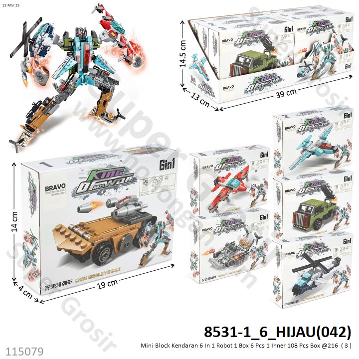 Mini Block Kendaran 6 In 1 Robot 1 Box 6 Pcs 1 Inner 108 Pcs Box @216