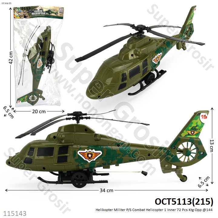 Mainan Tarik Helikopter Militer P/S Combat Helicopter 1 Inner 72 Pcs Ktg Opp @144