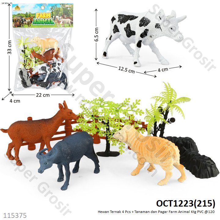 Hewan Ternak 4 Pcs + Tanaman dan Pagar Farm Animal Ktg PVC @120