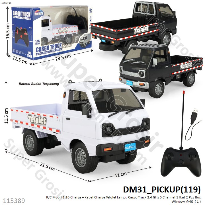 R/C Mobil L-300 1:16 Charge + Kabel Charge Telolet Lampu Cargo Truck 2.4 GHz 5 Channel 1 Ikat 2 Pcs Box Window @40