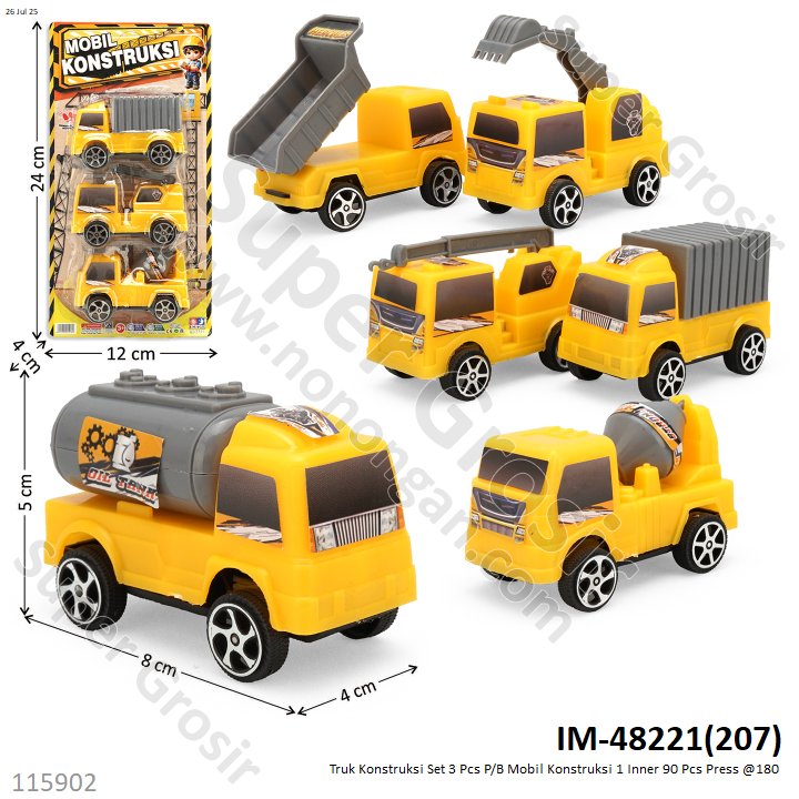 Truk Konstruksi Set 3 Pcs P/B Mobil Konstruksi 1 Inner 90 Pcs Press @180