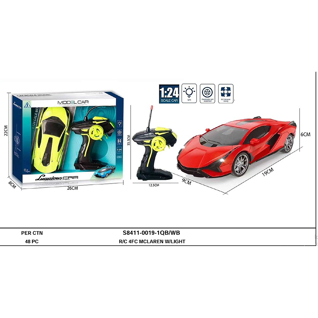 R/C Mobil 1:24 Lampu Luxurious Car 27 MHz 4 Channel 1 IIkat 2 Pcs Box Window @48