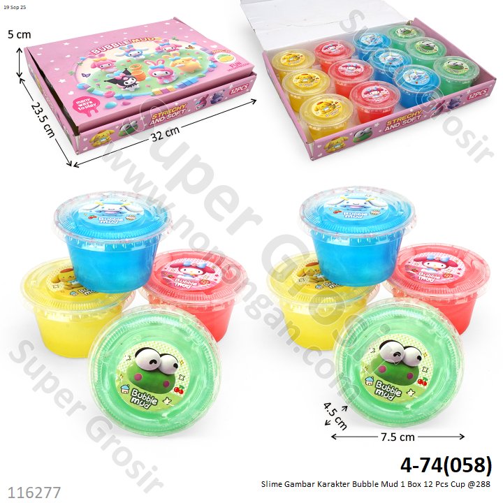 Slime Gambar Karakter Bubble Mud 1 Box 12 Pcs Cup @288