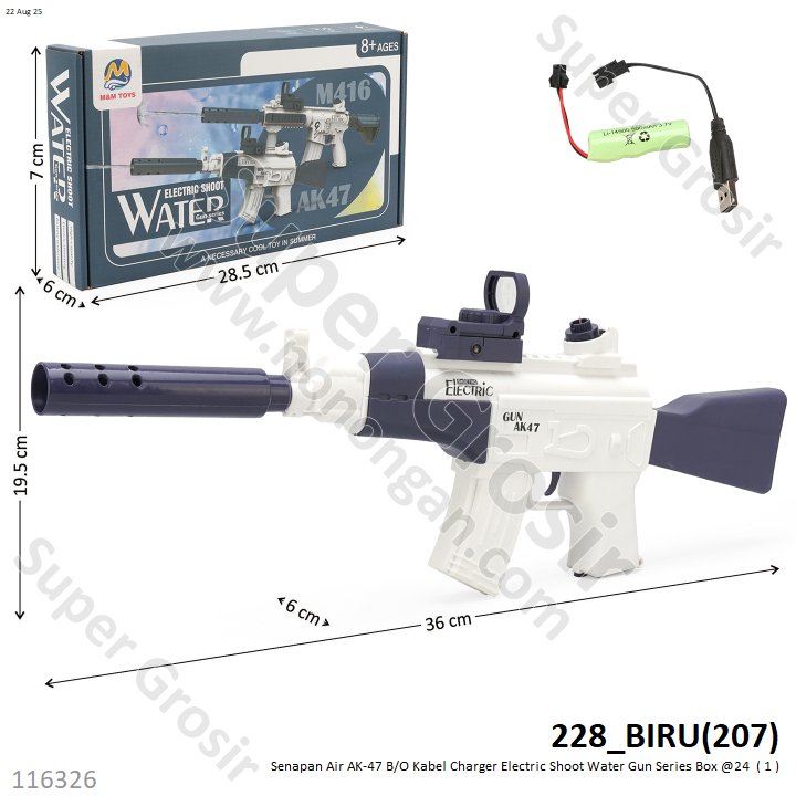 Senapan Air AK-47 B/O Kabel Charger Electric Shoot Water Gun Series Box @24