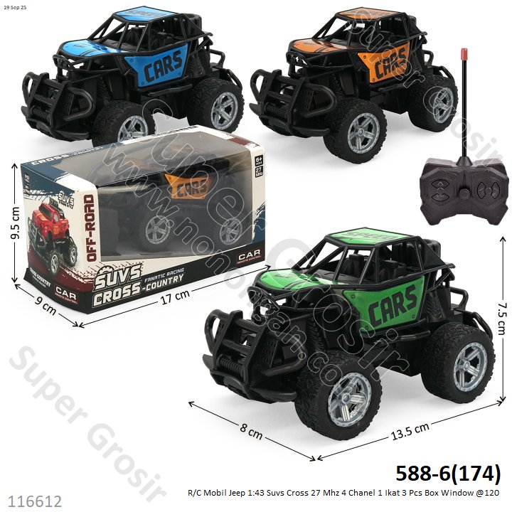 R/C Mobil Jeep 1:43 Suvs Cross 27 MHz 4 Channel 1 Ikat 3 Pcs Box Window @120