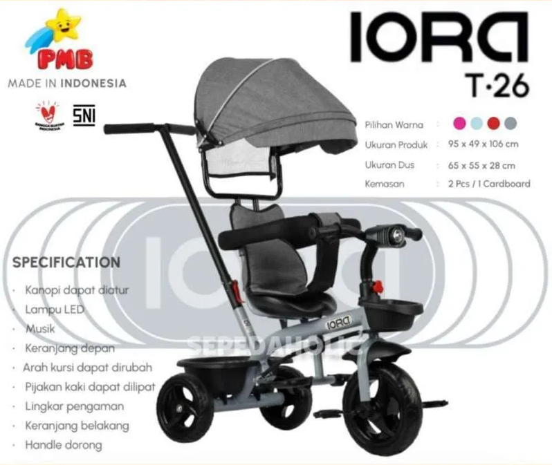 Sepeda Roda 3 Besi + Tudung B/O Lagu Anak Lampu Iora Ktg Opp @2