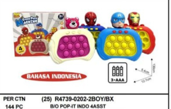 Pop It Elektrik Karakter B/O Suara Lampu Speed Push Machine 1 Inner 72 Pcs Box @144