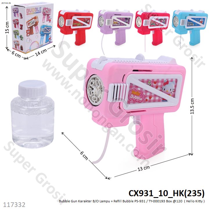 Bubble Gun Karakter B/O Lampu + Refill Bubble PS-931 / TY-000193 Box @120