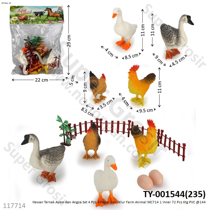 Hewan Ternak Ayam dan Angsa Set 4 Pcs + Pagar dan Telur Farm Animal TY-001544 1 Inner 72 Pcs Ktg PVC @144