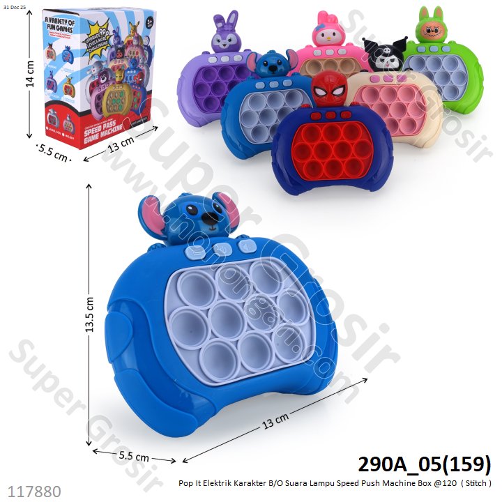 Pop It Elektrik Karakter B/O Suara Lampu Speed Push Machine Box @120