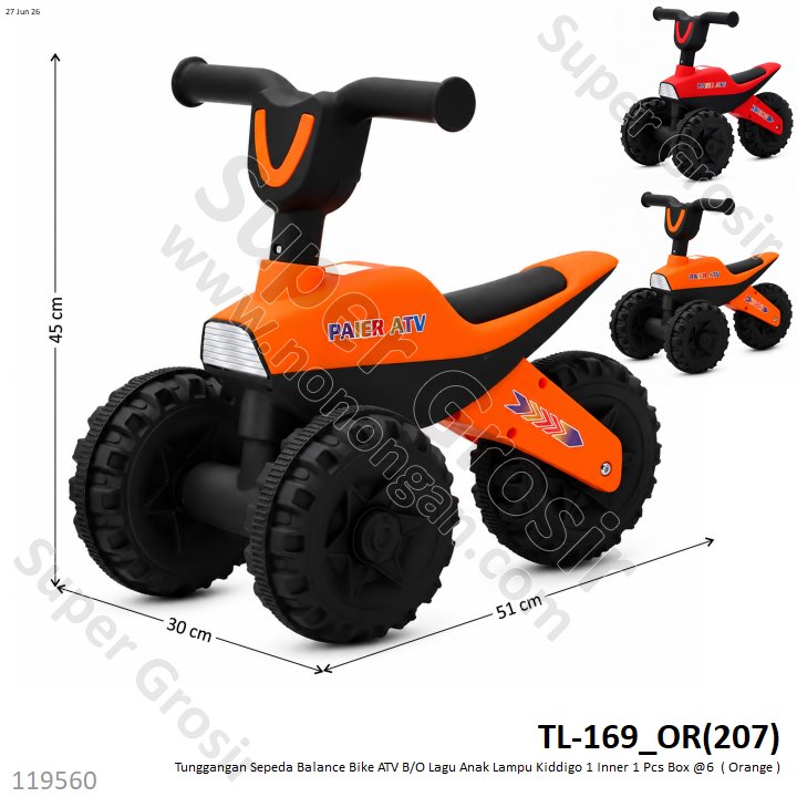 Tunggangan Sepeda Balance Bike ATV B/O Lagu Anak Lampu Kiddigo 1 Inner 1 Pcs Box @6