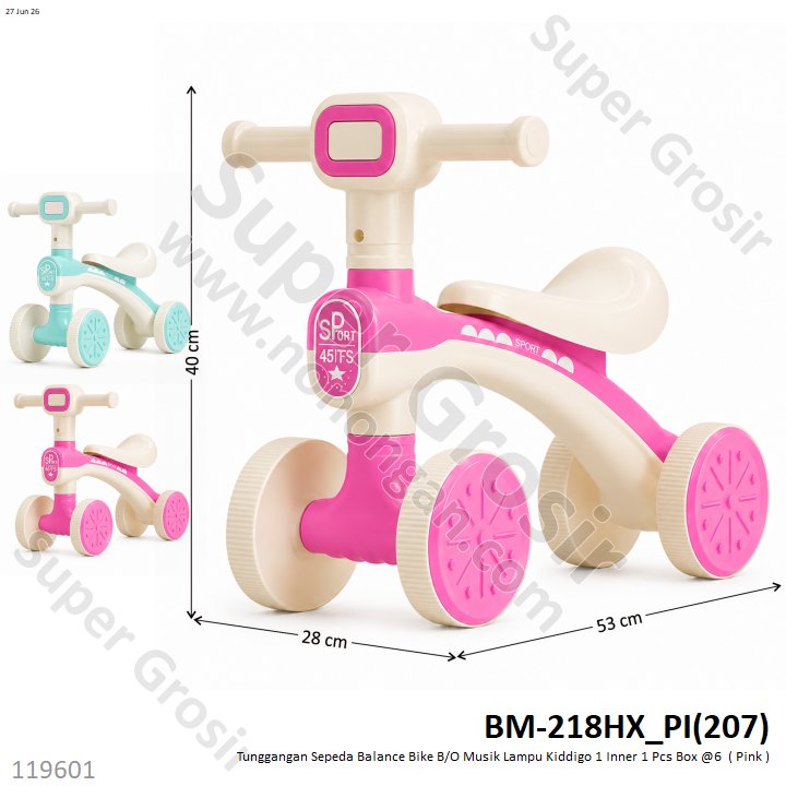 Tunggangan Sepeda Balance Bike B/O Musik Lampu Kiddigo 1 Inner 1 Pcs Box @6
