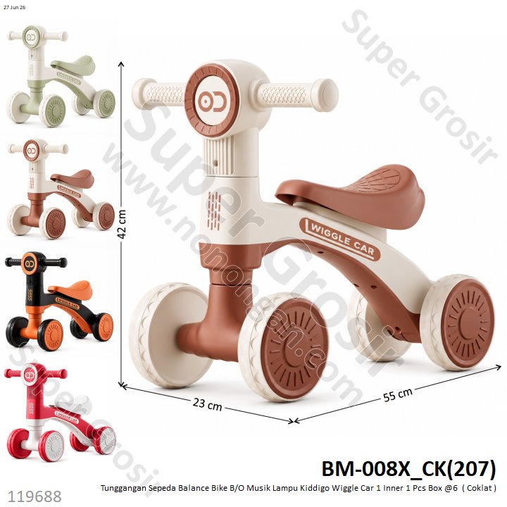Tunggangan Sepeda Balance Bike B/O Musik Lampu Kiddigo Wiggle Car 1 Inner 1 Pcs Box @6