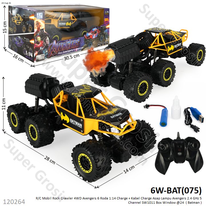 R/C Mobil Rock Crawler 4WD Avengers 6 Roda 1:14 Charge + Kabel Charge Asap Lampu Avengers 2.4 GHz 5 Channel SW1011 Box Window @24