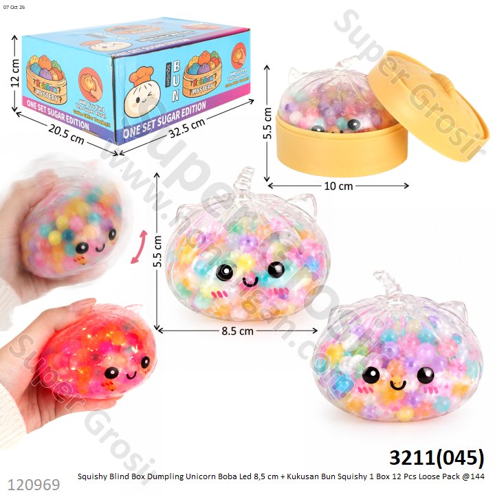 Squishy Blind Box Dumpling Unicorn Boba Led 8,5 cm + Kukusan Bun Squishy 1 Box 12 Pcs Loose Pack @144
