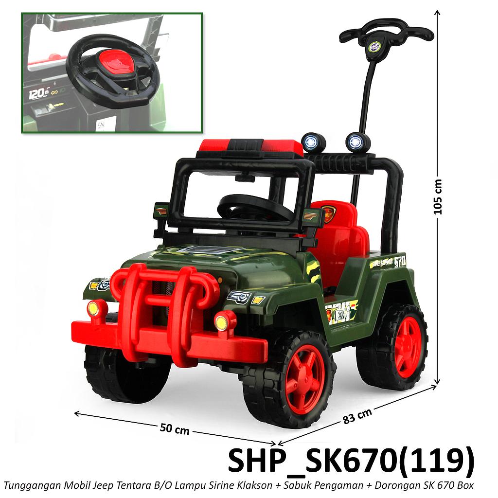 Tunggangan Dorong Mobil Jeep Tentara B/O Sirine Klakson Lampu + Sabuk Pengaman Box @1
