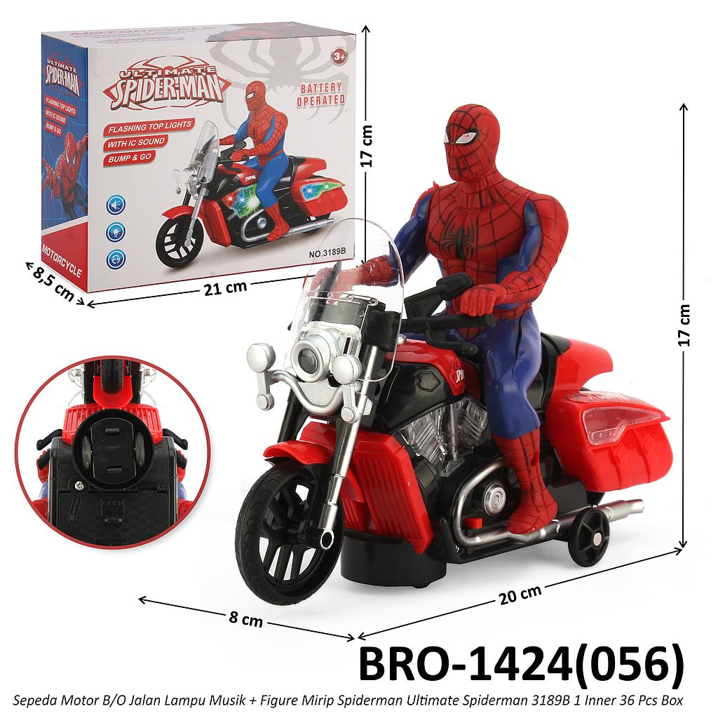 Sepeda Motor B/O Figure Spiderman Ultimate Spiderman B/O Jalan Lampu Musik 3189B 1 Inner 36 Pcs Box @72