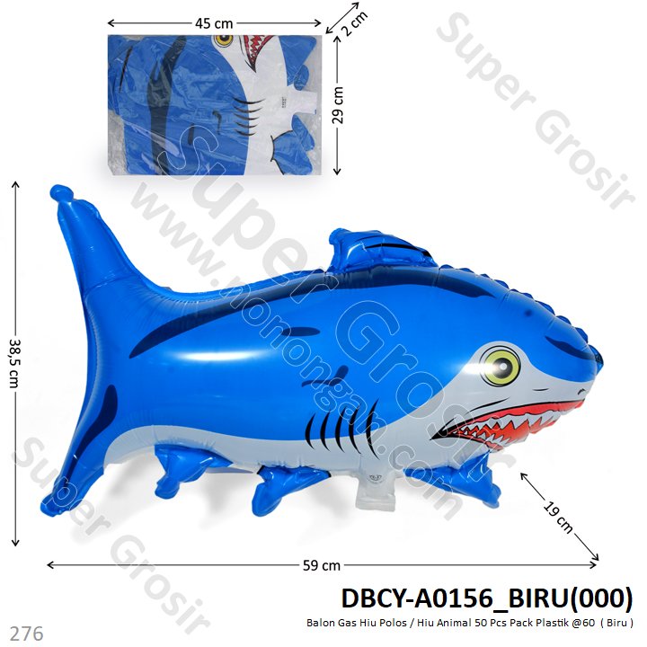Balon Gas Hiu Polos 50 Pcs Pack Plastik @60