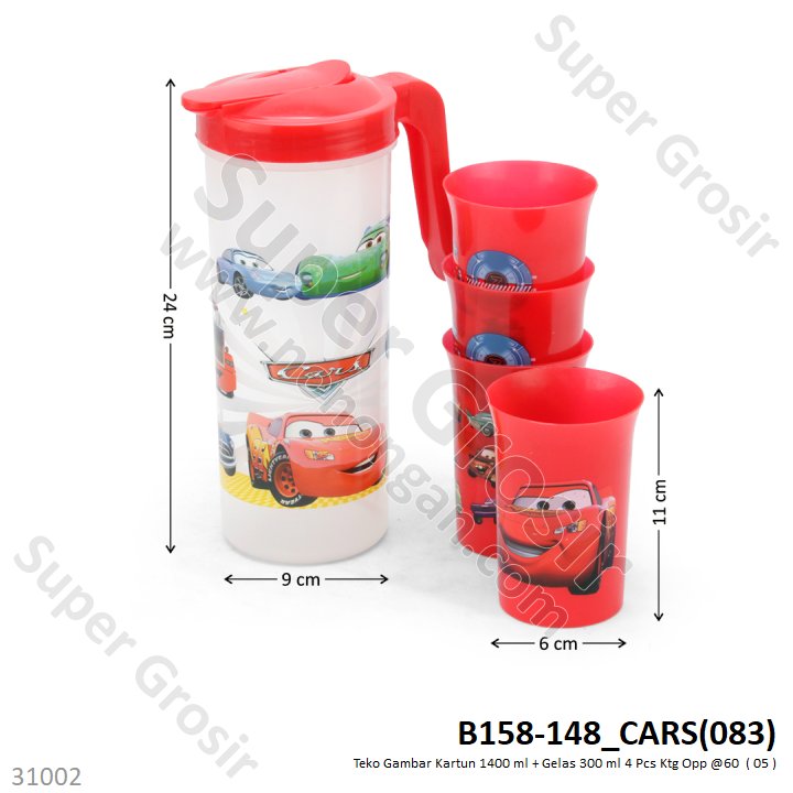 Teko Karakter 1400 ml Set Gelas 4 Pcs 300 ml Ktg Opp @60