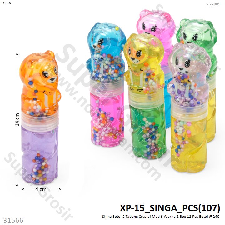 Slime Botol 2 Tabung Crystal Mud 6 Warna 1 Box 12 Pcs Botol @240