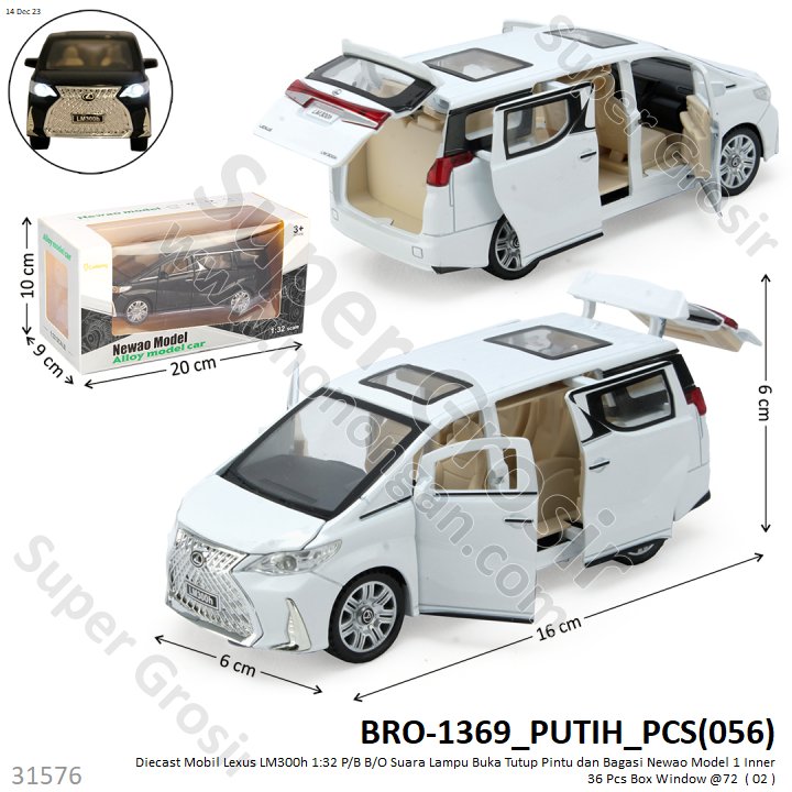 Diecast Mobil Lexus LM300h 1:32 P/B B/O Lampu Suara Buka Tutup Pintu dan Bagasi Newao Model 2 Warna 1 Inner 36 Pcs Box Window @72