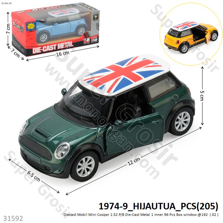 (ONLINE) Diecast Mobil Mini Cooper 1:32 P/B Die-Cast Metal Box window @1