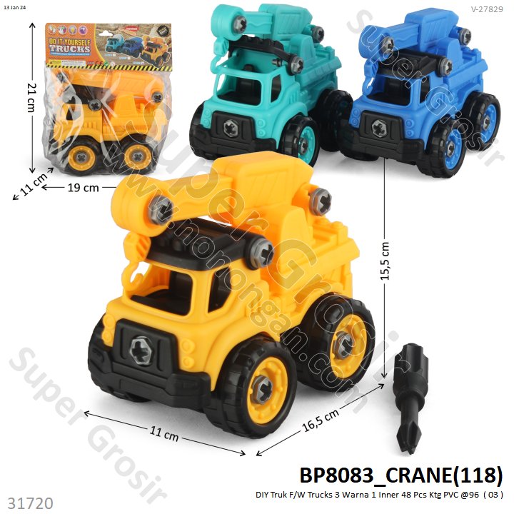 DIY Truk Konstruksi 16 cm F/W + Obeng Trucks 1 Inner 48 Pcs Ktg PVC @96