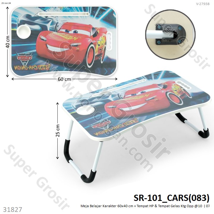 Meja Belajar Karakter 60x40 cm + Tempat HP &amp; Tempat Gelas Ktg Shrink @10