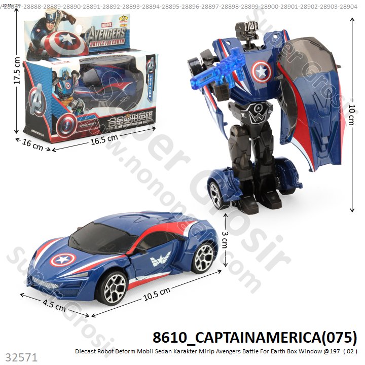 (ONLINE) Diecast Robot Deform Mobil Karakter Avengers Battle For Earth Box Window @1