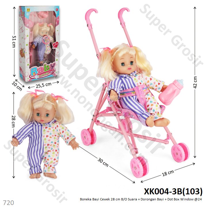 Boneka Anak B/O Suara + Dorongan Bayi dan Acc Baby Lovely Set Box Window @24