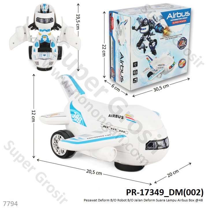 Pesawat B/O Deform Robot B/O Jalan Deform Musik Lampu Airbus Box @48