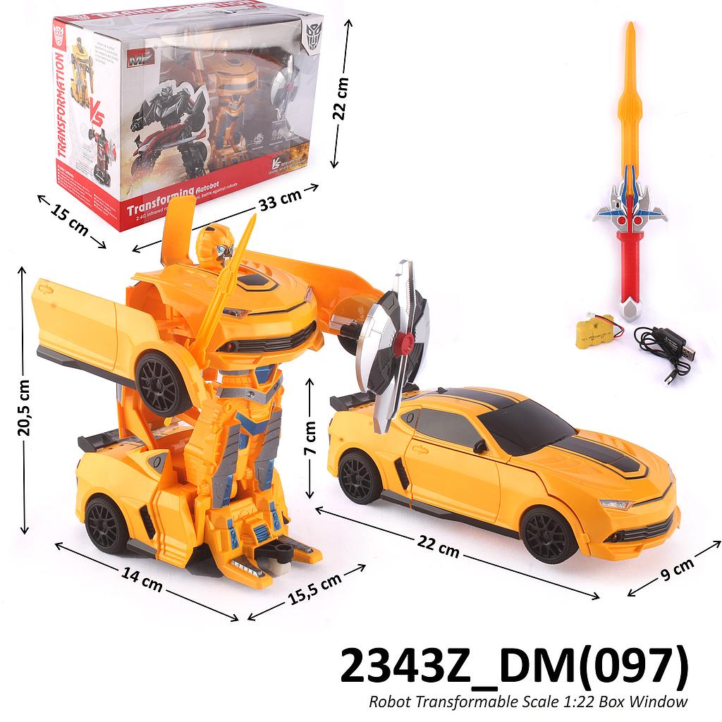 R/C Mobil Sedan Chevrolet Camaro Bumblebee Deform 1:22 Charge + Kabel Charge Suara Lampu Remote Model Pedang Transforming Autobot 2,4 Ghz 2 Channel Box Window @24
