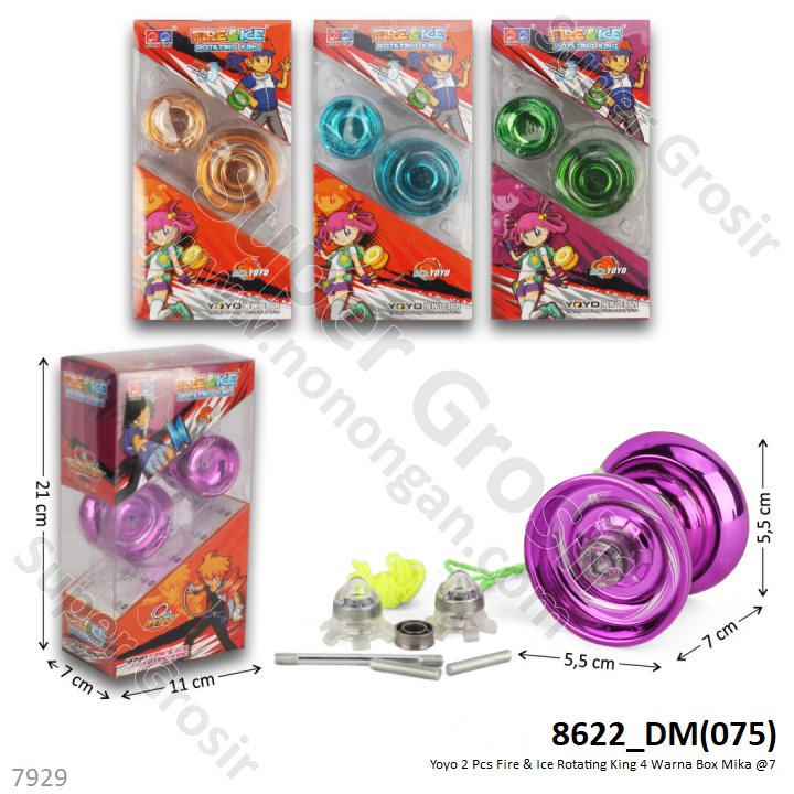 Yoyo Mangkok 2 Pcs Metal Fire &amp; Ice Rotating King 4 Warna Box Mika @72