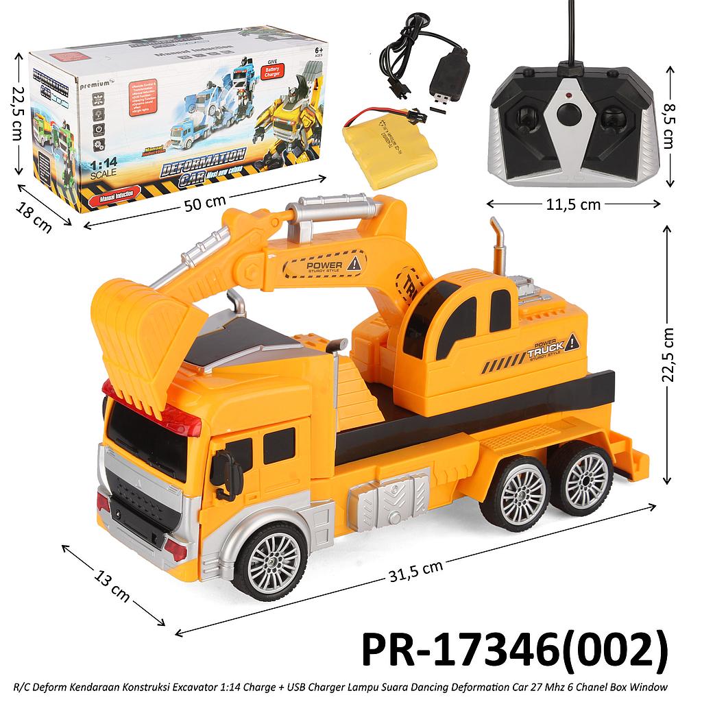 R/C Truk Excavator Deform 1:14 Charge + USB Charger Lampu Suara Dancing Deformation Car 27 Mhz 6 Channel Box Window @16