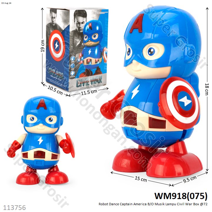 Robot Dance Captain America B/O Musik Lampu Civil War Box @72