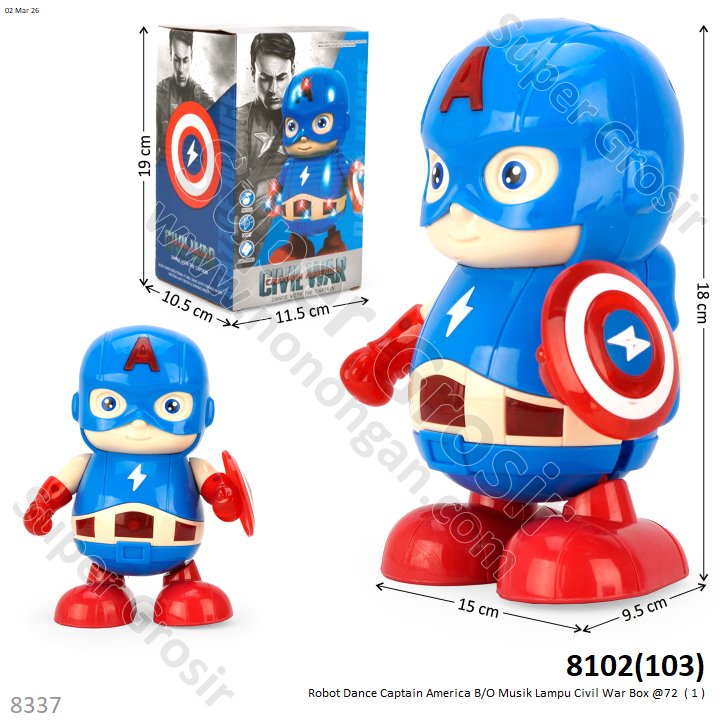 Robot Dance Captain America B/O Musik Lampu Civil War Box @72