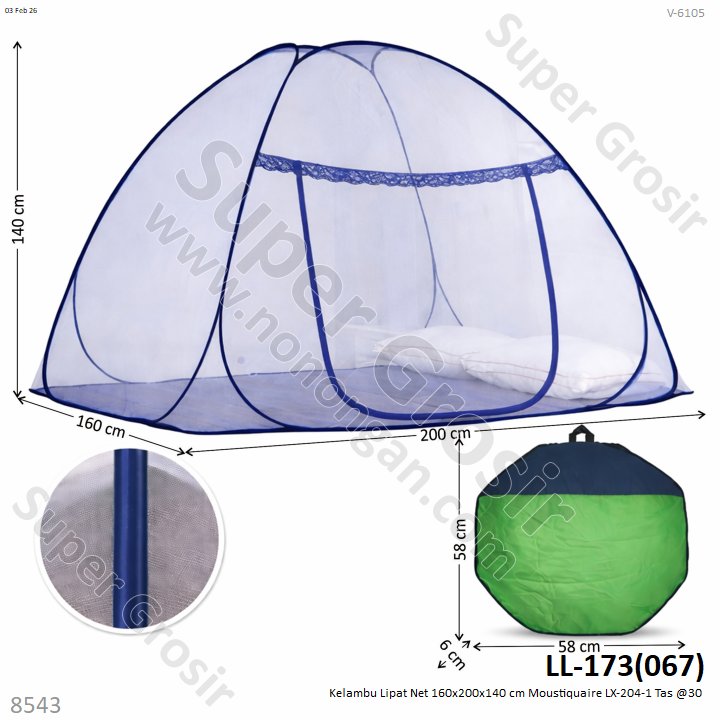 Kelambu Lipat Net 160x200x140 cm Moustiquaire LX-204-1 Tas @30
