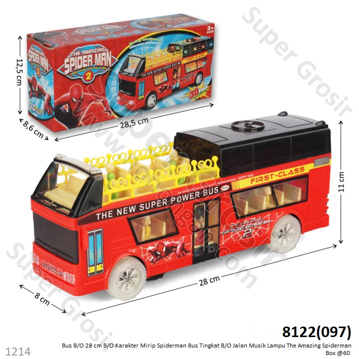 Bus Tingkat Gambar Spiderman B/O Jalan Musik Lampu 3D Spider-Man 2 Box @60