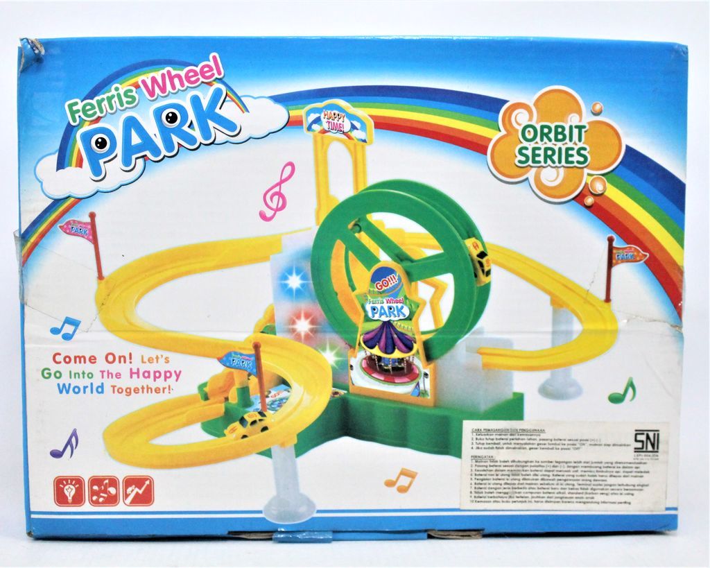 Track Mobil B/O Lampu Musik + Mobil B/O Jalan Ferris Wheel Park Box