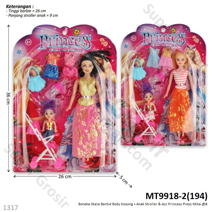 Boneka Barbie Set Anak Stroller dan Acc Princess Press Mika @84